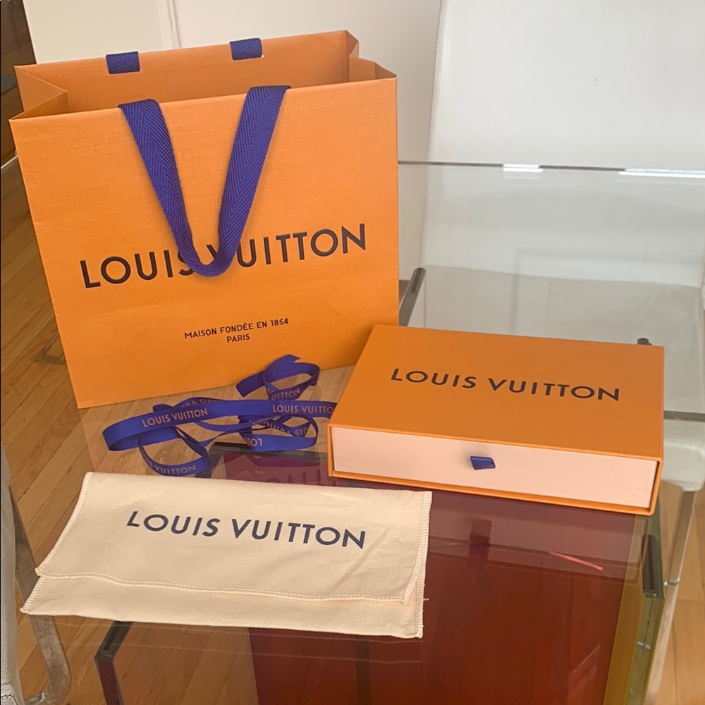 Louis Vuitton box, bag, dust bag, and ribbon
